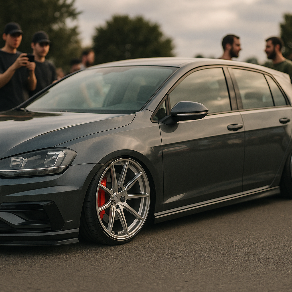 Modified hatchback at a car meet representing the modern UK boy racer scene