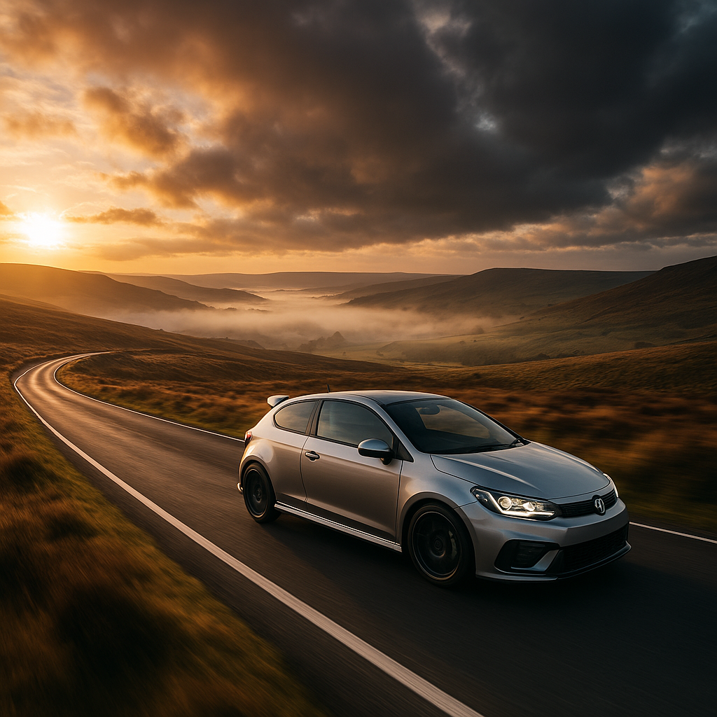 Hot hatch on one of the best driving roads UK petrolhead routes, Snake Pass Peak District