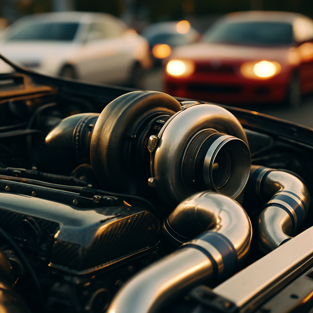 Modified turbocharged engine bay at a car cruise meet UK 2026 event