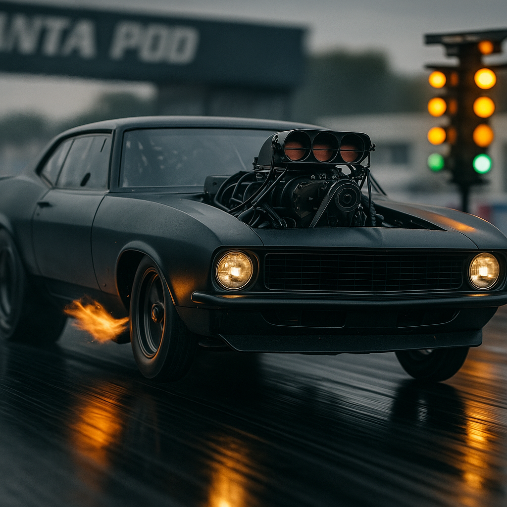 Modified drag car launching at Santa Pod — motorsport events UK spectator 2026 drag racing