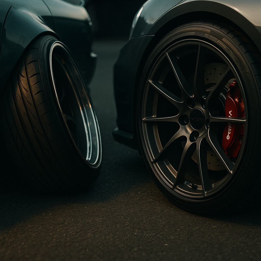 Stance car wheel versus performance car brake setup in stance vs performance cars comparison
