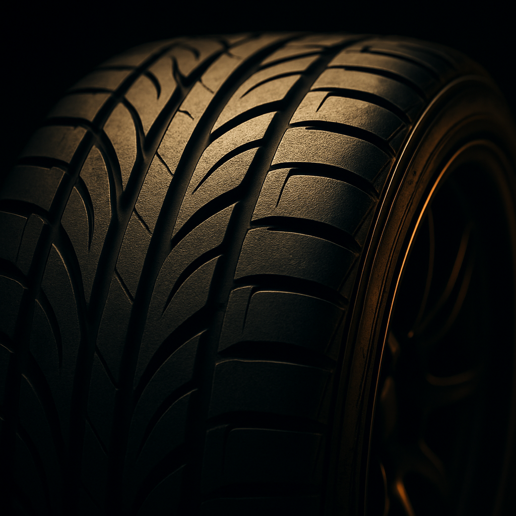 Close-up of performance tyre tread pattern on modified car alloy wheel uk 2026